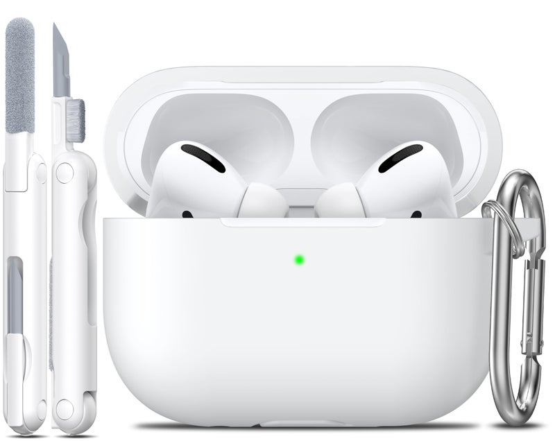 R-fun for AirPods Pro 2nd/1st Generation Case with Cleaner Kit,Soft Silicone Protective Case Cover for Apple AirPod Pro 2/1 for Women Men,AirPods Pro Case Accessories with Keychain,White - Image 1
